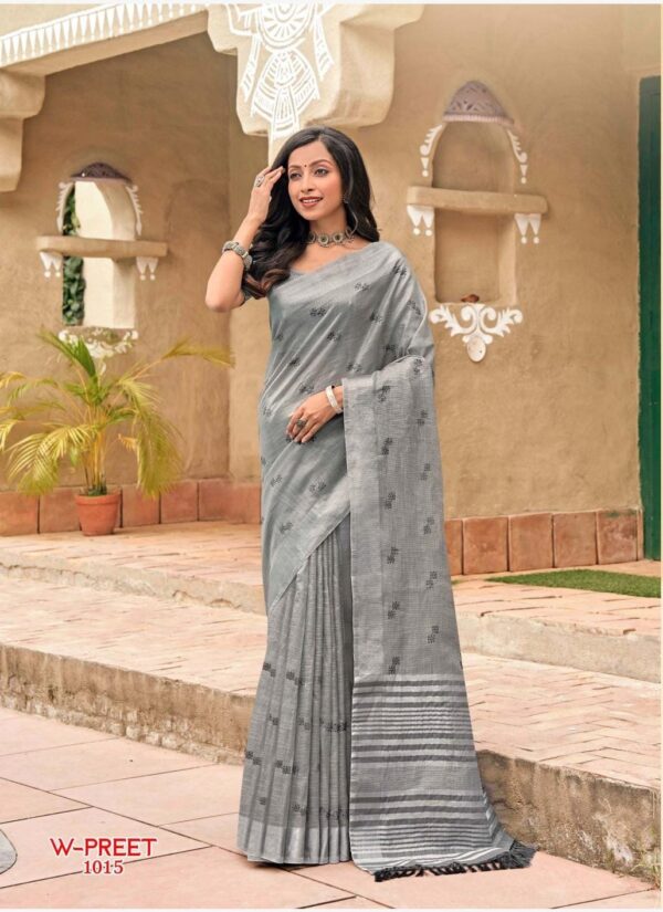 LINEN TISSUE COTTON WITH EMBROIDERY WORK  WITH BLOUSE PICS - Image 4