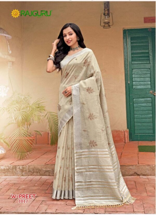 LINEN TISSUE COTTON WITH EMBROIDERY WORK  WITH BLOUSE PICS - Image 3