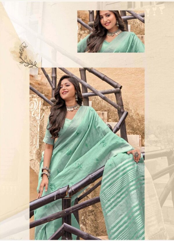 LINEN TISSUE COTTON WITH EMBROIDERY WORK  WITH BLOUSE PICS - Image 12
