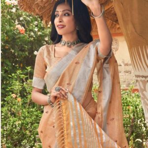 LINEN TISSUE COTTON WITH EMBROIDERY WORK  WITH BLOUSE PICS