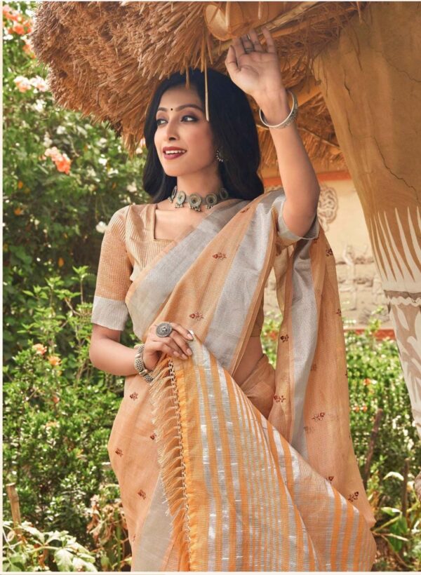 LINEN TISSUE COTTON WITH EMBROIDERY WORK  WITH BLOUSE PICS