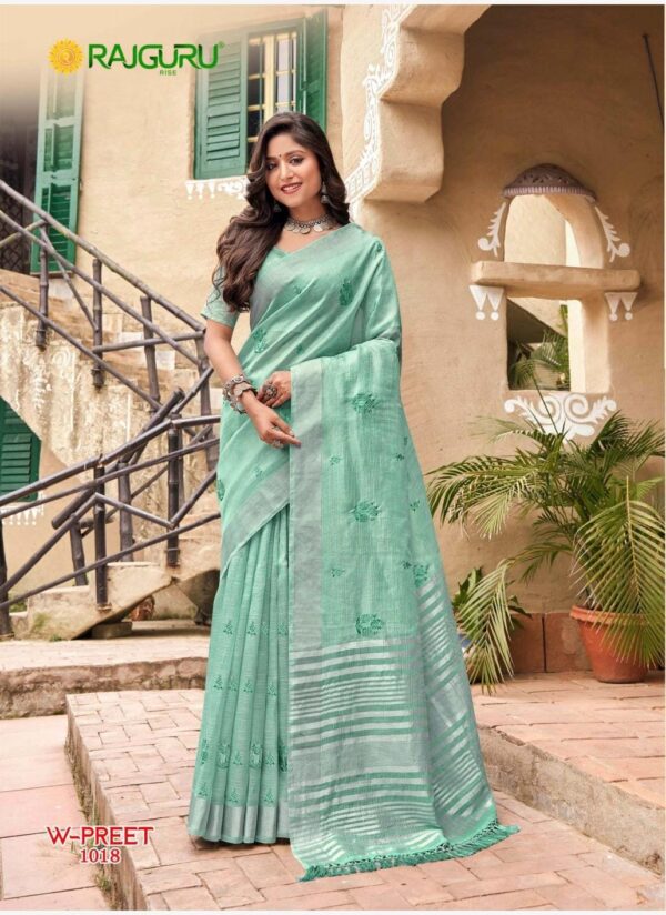 LINEN TISSUE COTTON WITH EMBROIDERY WORK  WITH BLOUSE PICS - Image 7
