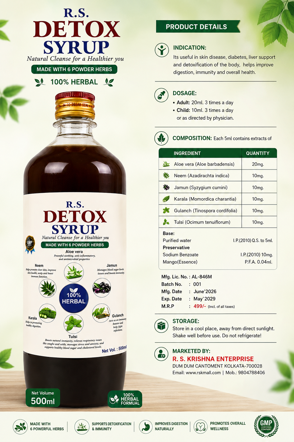 R.S. Detox Syrup | Natural Herbal Detox & Immunity Support Formula | 500ml - Image 2